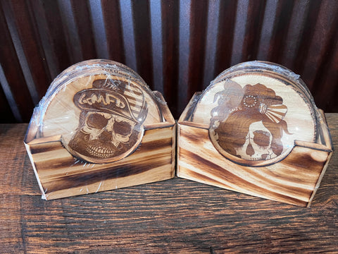 Guillermo & Gabriella GMFD Logo Laser Etched Wood Coasters